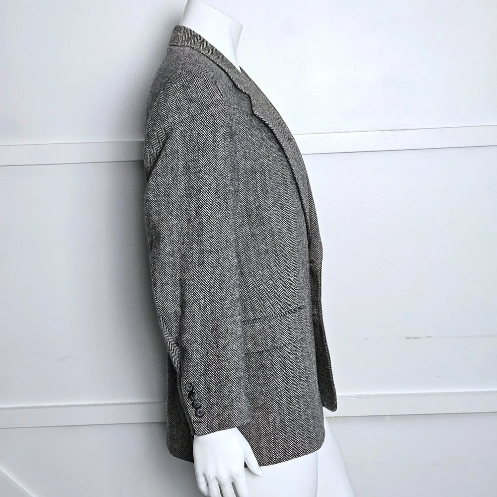 John Alexander Mens Herringbone Blazer Sport Coat Grey Black White Size 39R